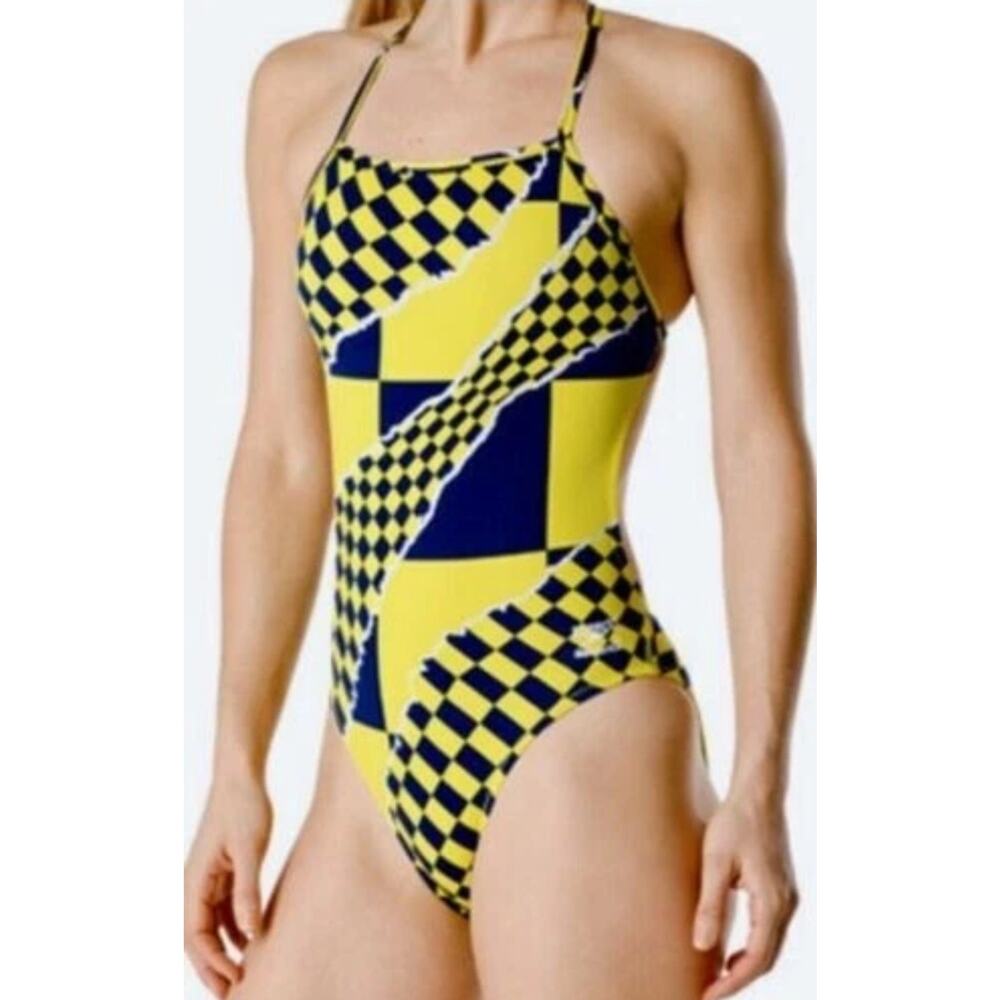 Speedo Trending Fast One Blue Gold Endurance Swim Suit Female 7719908-419 12/38